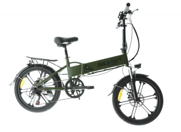 Bicicleta Electrica Pliabila Silvis 20 Kaki 350 W 7 Viteze Shimano Rulare full electric sau pedalare asistata 25km/h Baterie 10 4AH