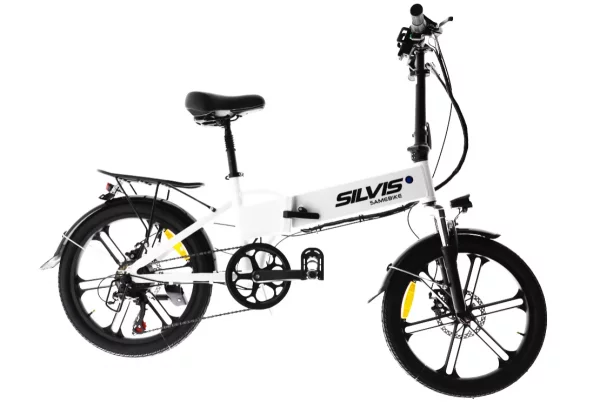 Bicicleta Electrica Pliabila Silvis 20 Pearl White 350 W 7 Viteze Shimano Rulare full electric sau pedalare asistata 25km/h Baterie 10 4AH