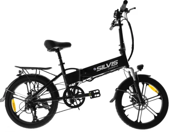Bicicleta Electrica Pliabila Silvis 20 Negru 350 W 7 Viteze Shimano Rulare full electric sau pedalare asistata 25km/h Baterie 10 4AH