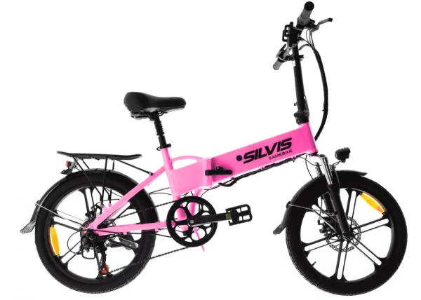 Bicicleta Electrica Pliabila Silvis 20 Roz 350 W 7 Viteze Shimano Rulare full electric sau pedalare asistata 25km/h Baterie 10 4AH