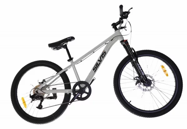 Bicicleta SILVIS Copii MTB roti 24 inch, cadru aluminiu, 8 viteze L-Twoo, frane disc mecanice, furca cu suspensie, Argintiu