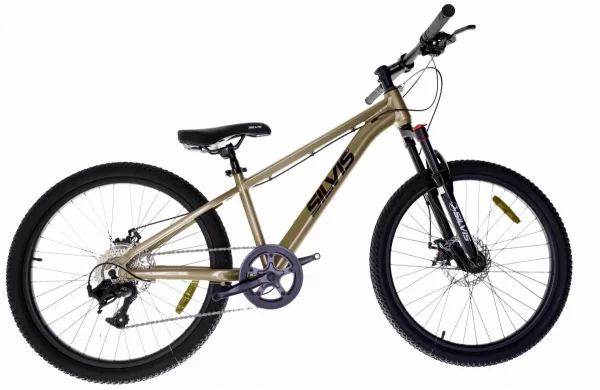 Bicicleta SILVIS Copii MTB 24 inch, cadru aluminiu, 8 viteze L-Twoo, frane disc mecanice, furca cu suspensie,Gold