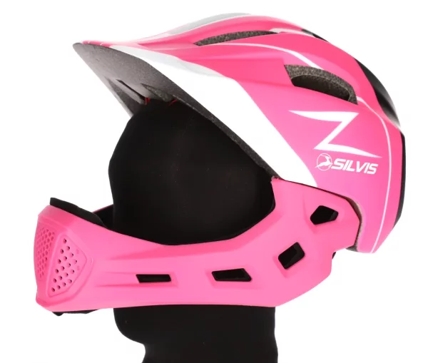 CASCA FULL FACE MTB SILVIS KIDS ROZ cu lumina marimea