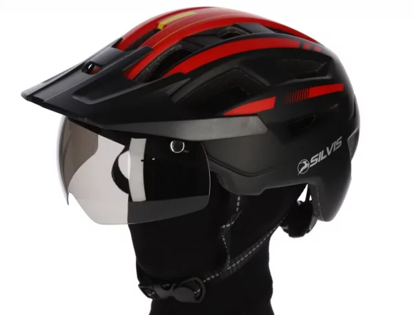 CASCA MTB SILVIS NEGRU ROSU cu Vizor magnetic si lumina marimea L